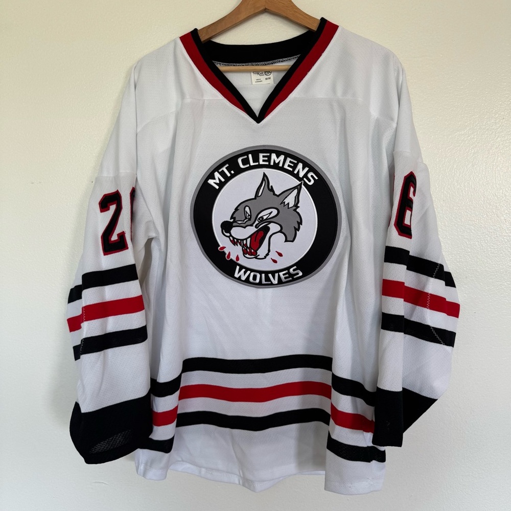 Vintage Mt. Clemens Wolves Hockey Jersey Medium White Dempsey Athletic Knit